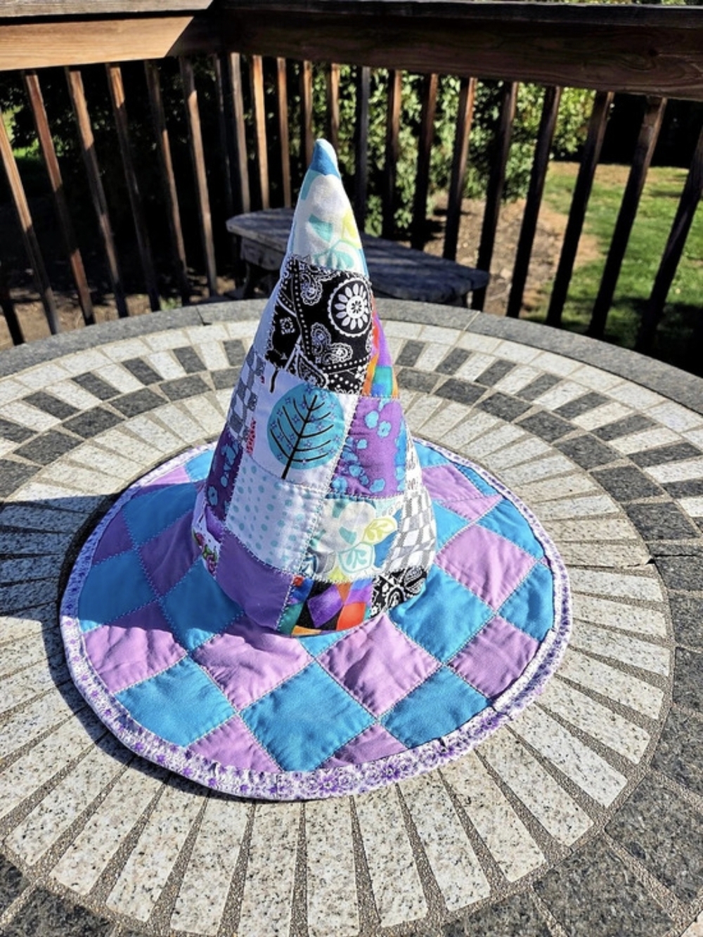 Patchwork Witchy Hat in Purple & Blue